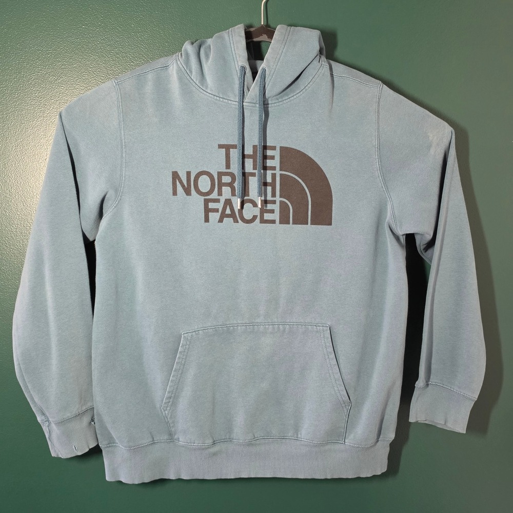 The North Face Mens XL Blue Pullover Hoodie Logo Graphic Fleece Sweatshirt